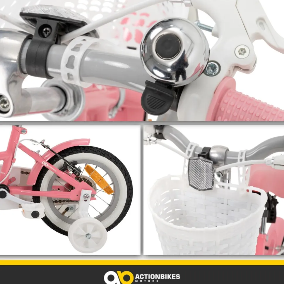 Actionbikes Kinderfahrrad Starlight 12 Zoll, Rosa, Stützräder, Fahrradkorb, Klingel, Kettenschutz (Classic)