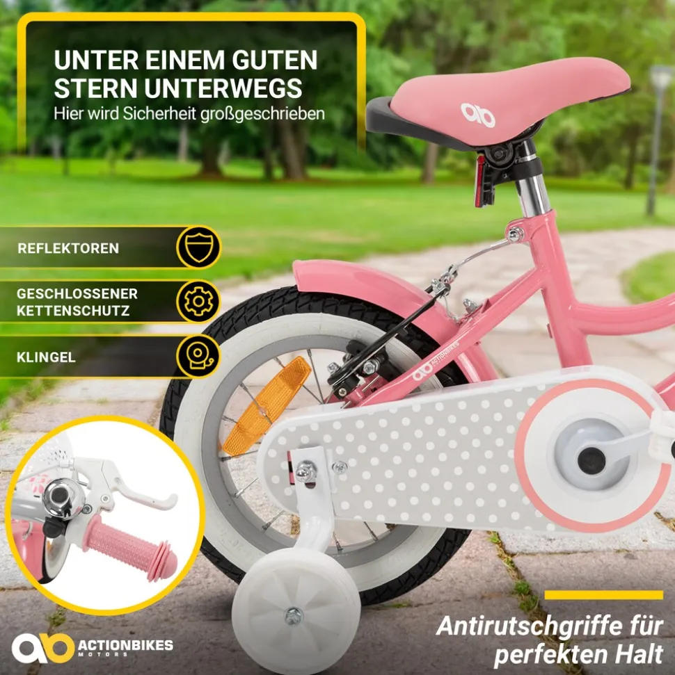 Actionbikes Kinderfahrrad Starlight 12 Zoll, Rosa, Stützräder, Fahrradkorb, Klingel, Kettenschutz (Classic)
