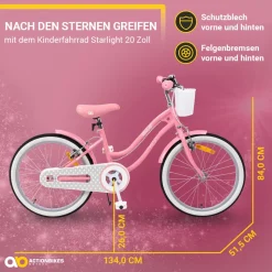 Actionbikes Kinderfahrrad Starlight 20 Zoll, Rosa, Fahrradständer, Korb, Klingel, Kettenschutz (Classic)