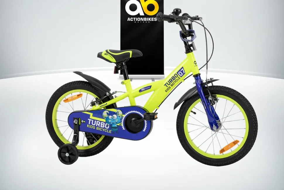 Actionbikes Kinderfahrrad Turbo 16 Zoll, Stützräder, V-Brake-Bremsen, Lenker-/Kettenschutz, Klingel