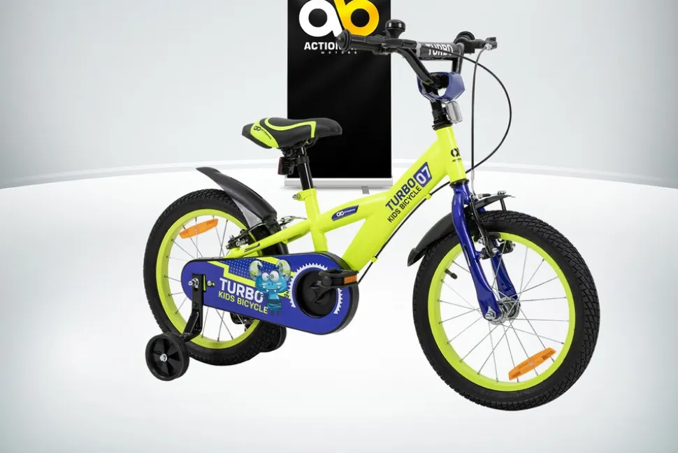 Actionbikes Kinderfahrrad Turbo 16 Zoll, Stützräder, V-Brake-Bremsen, Lenker-/Kettenschutz, Klingel