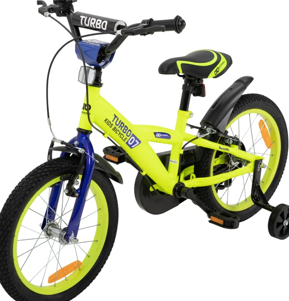 Actionbikes Kinderfahrrad Turbo 16 Zoll, Stützräder, V-Brake-Bremsen, Lenker-/Kettenschutz, Klingel