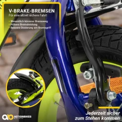 Actionbikes Kinderfahrrad Turbo 16 Zoll, Stützräder, V-Brake-Bremsen, Lenker-/Kettenschutz, Klingel