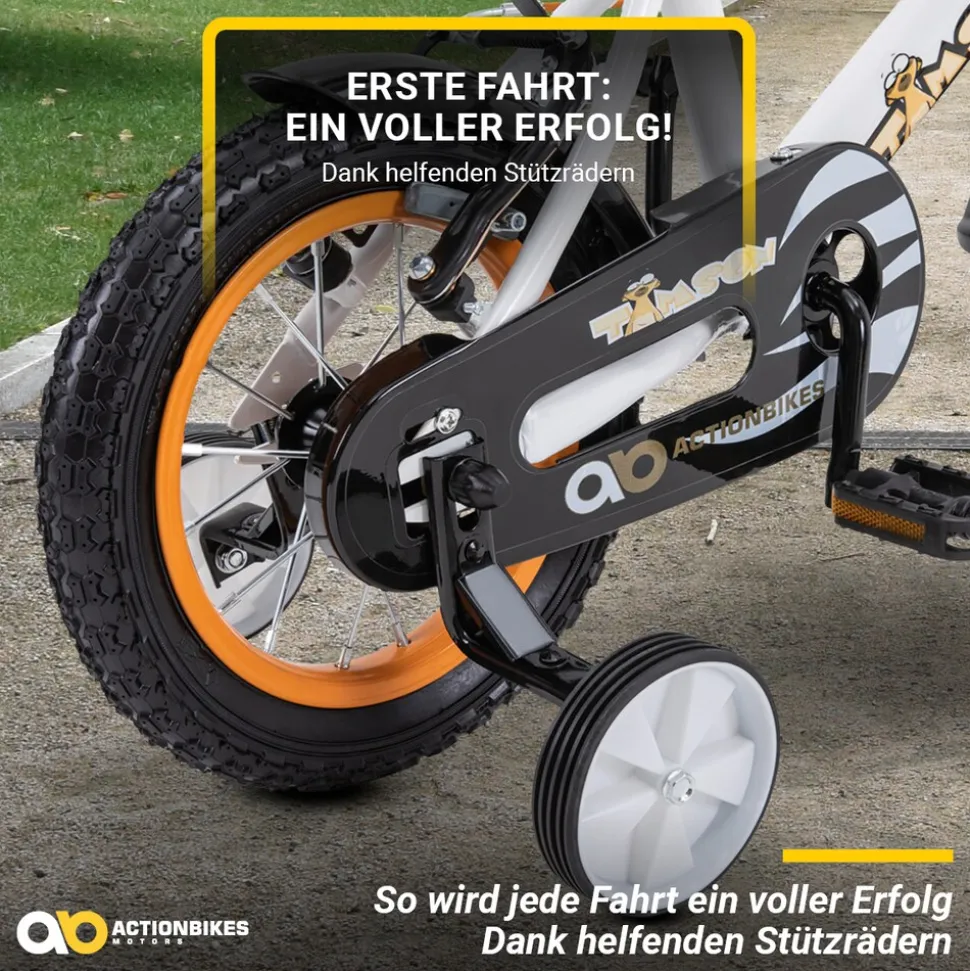 Actionbikes Kinderfahrrad Timson 12 Zoll, V-Brake-Bremsen, höhenverstellbar, Stützräder, Korb