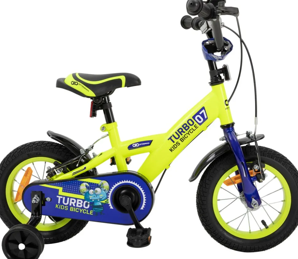 Actionbikes Kinderfahrrad Turbo 12 Zoll, Stützräder, V-Brake-Bremsen, Lenker-/Kettenschutz, Klingel