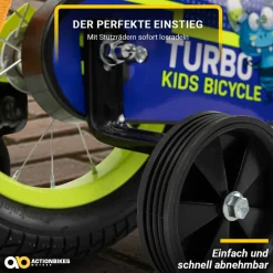 Actionbikes Kinderfahrrad Turbo 12 Zoll, Stützräder, V-Brake-Bremsen, Lenker-/Kettenschutz, Klingel
