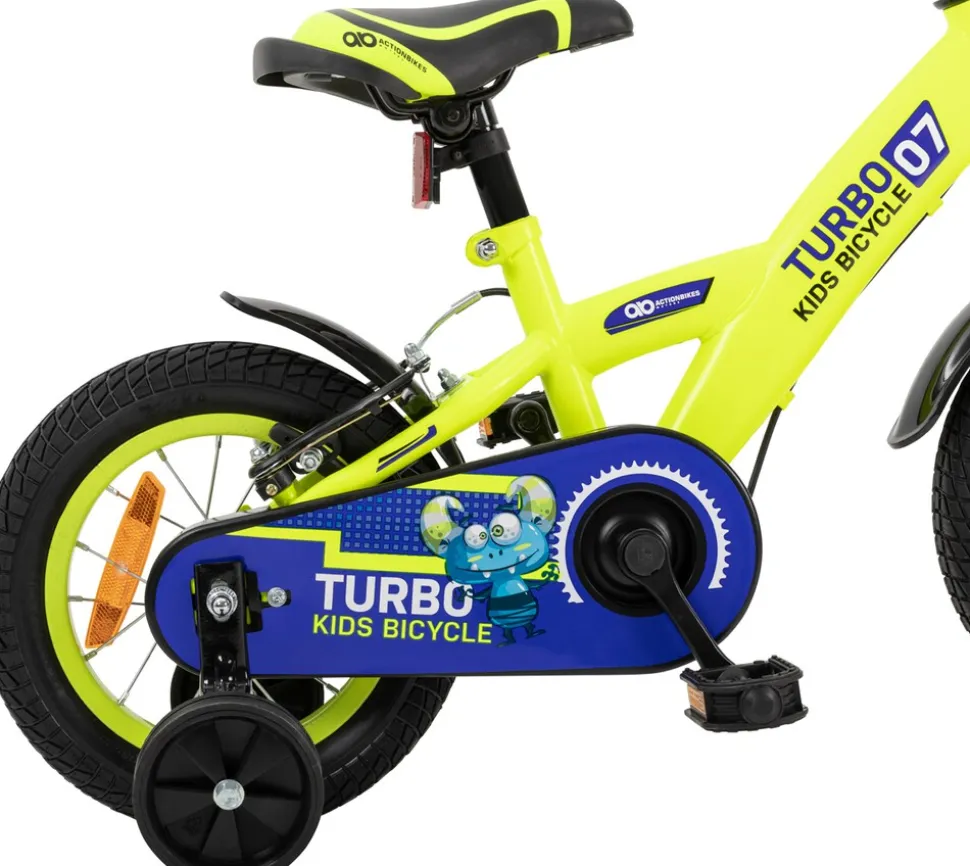Actionbikes Kinderfahrrad Turbo 12 Zoll, Stützräder, V-Brake-Bremsen, Lenker-/Kettenschutz, Klingel