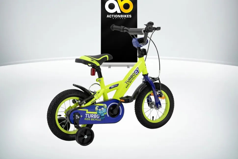 Actionbikes Kinderfahrrad Turbo 12 Zoll, Stützräder, V-Brake-Bremsen, Lenker-/Kettenschutz, Klingel