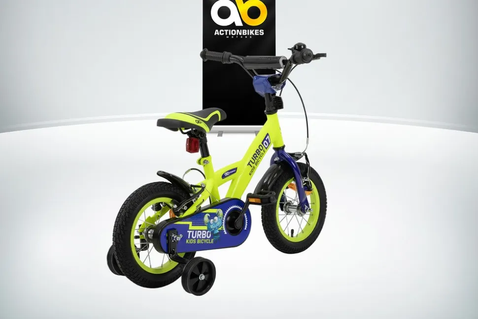 Actionbikes Kinderfahrrad Turbo 12 Zoll, Stützräder, V-Brake-Bremsen, Lenker-/Kettenschutz, Klingel
