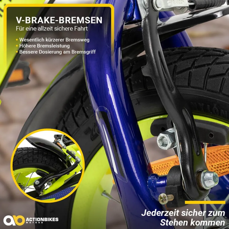 Actionbikes Kinderfahrrad Turbo 12 Zoll, Stützräder, V-Brake-Bremsen, Lenker-/Kettenschutz, Klingel
