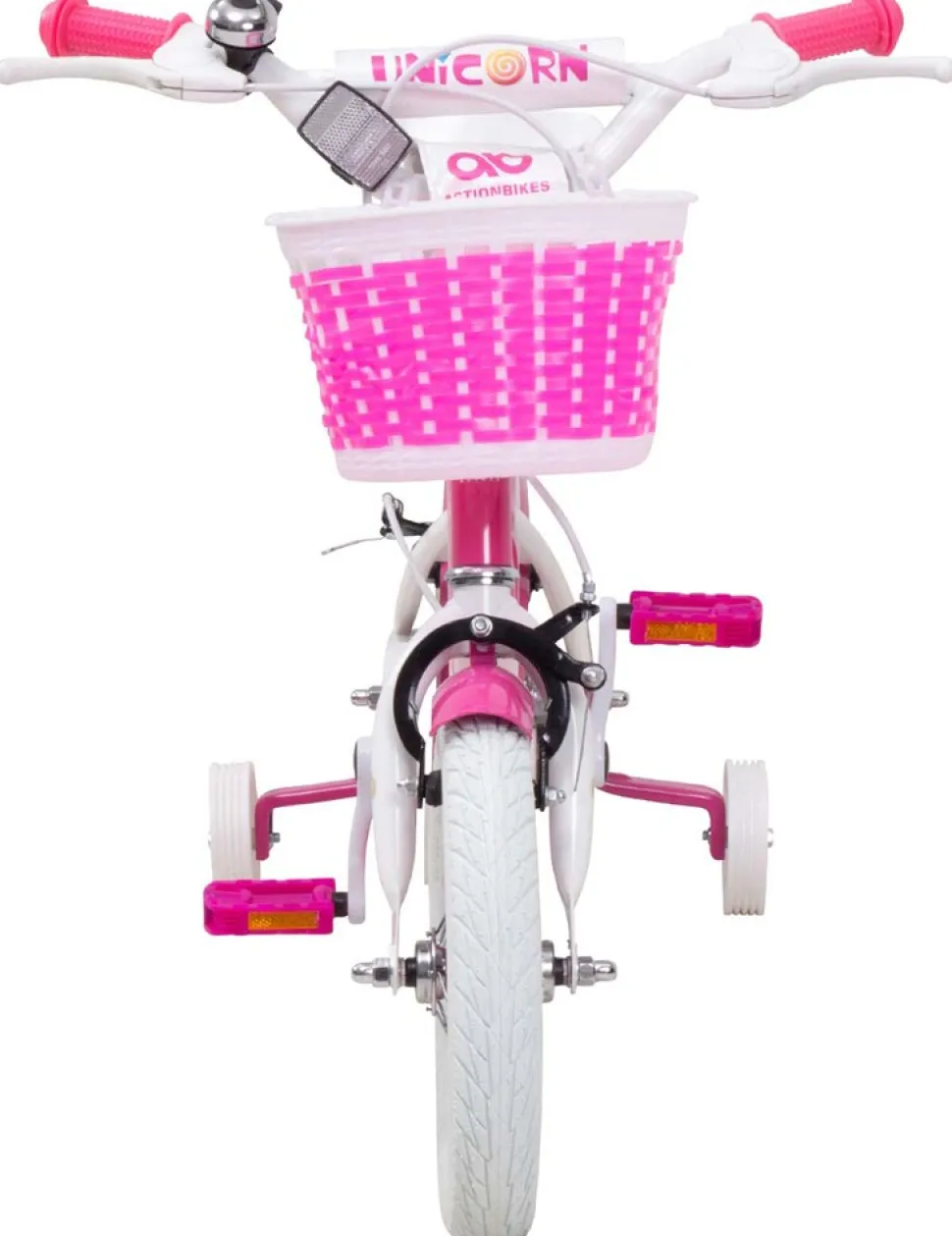 Actionbikes Kinderfahrrad Unicorn 12 Zoll, Pink, Einhorn-Design, Puppensitz, Stützräder, Fahrradkorb