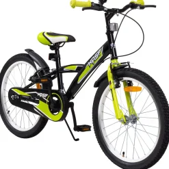 Actionbikes Kinderfahrrad Wasp 20 Zoll, Fahrradständer, Schutzbleche, verstellbar, V-Brake-Bremsen (Schwarz-Grün)