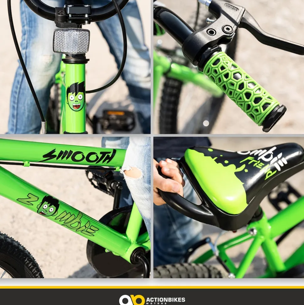 Actionbikes Kinderfahrrad Zombie 16 Zoll, V-Brake-Bremsen, höhenverstellbar, Stützräder, Reflektoren
