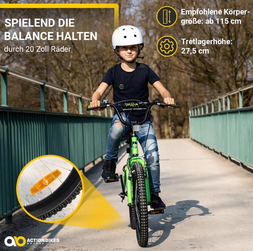 Actionbikes Kinderfahrrad Zombie 20 Zoll, V-Brake-Bremsen, Seitenständer, Reflektoren, Kettenschutz