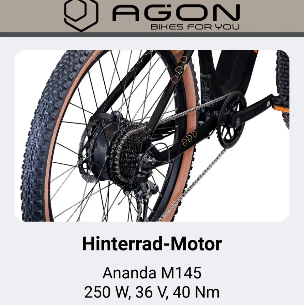 Agon Alpha E Bike Mountainbike Herren 160 - 185 cm Pedelec 27,5 Zoll Hardtail MTB Trail mit Ananda Motor 10 Gang 540 Wh