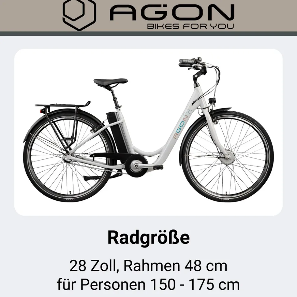 Agon Aurora 28 Zoll E-Bike 28 Zoll Citybike bis 130 km Damen Herren 150 - 175 cm Pedelec Elektrofahrrad 3 Gang und Beleuchtung StVZO