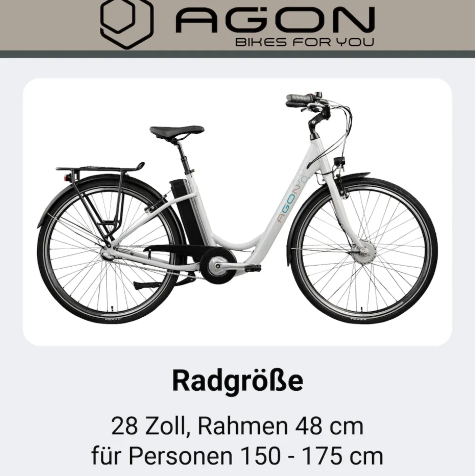 Agon Aurora 28 Zoll E-Bike 28 Zoll Citybike bis 130 km Damen Herren 150 - 175 cm Pedelec Elektrofahrrad 3 Gang und Beleuchtung StVZO