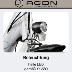 Agon Aurora 28 Zoll E-Bike 28 Zoll Citybike bis 130 km Damen Herren 150 - 175 cm Pedelec Elektrofahrrad 3 Gang und Beleuchtung StVZO