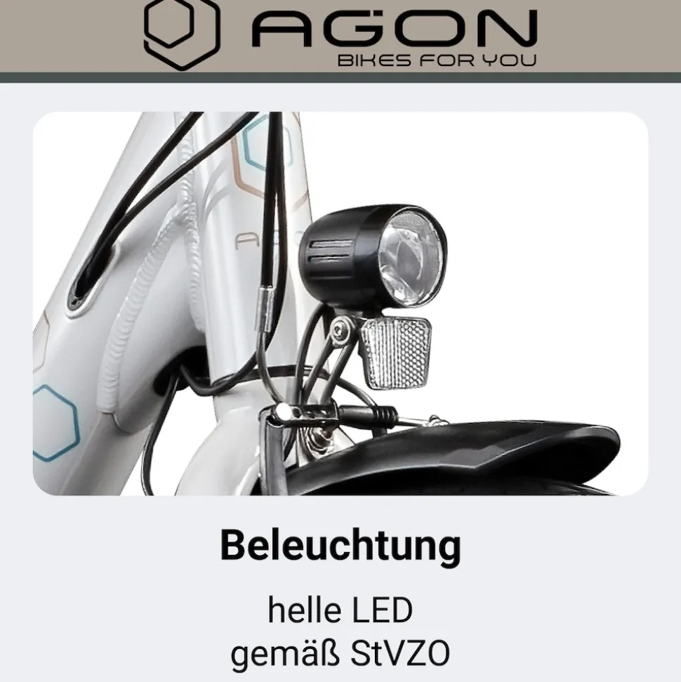 Agon Aurora 28 Zoll E-Bike 28 Zoll Citybike bis 130 km Damen Herren 150 - 175 cm Pedelec Elektrofahrrad 3 Gang und Beleuchtung StVZO