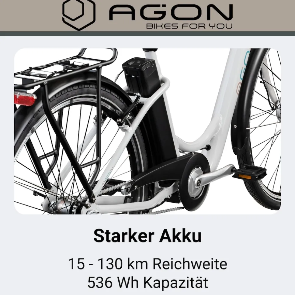 Agon Aurora 28 Zoll E-Bike 28 Zoll Citybike bis 130 km Damen Herren 150 - 175 cm Pedelec Elektrofahrrad 3 Gang und Beleuchtung StVZO