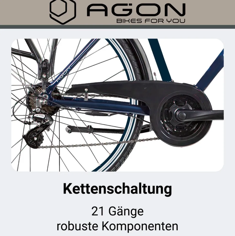 Agon Avesa E Bike Trekkingrad Herren ab 155 cm mit Nabenmotor Pedelec Trekking Fahrrad mit 21 Gang und Beleuchtung StVZO
