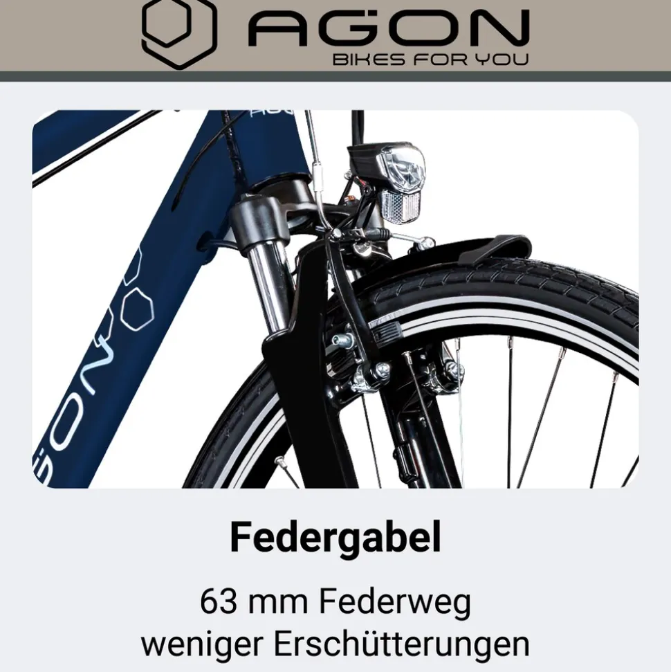 Agon Avesa E Bike Trekkingrad Herren ab 155 cm mit Nabenmotor Pedelec Trekking Fahrrad mit 21 Gang und Beleuchtung StVZO