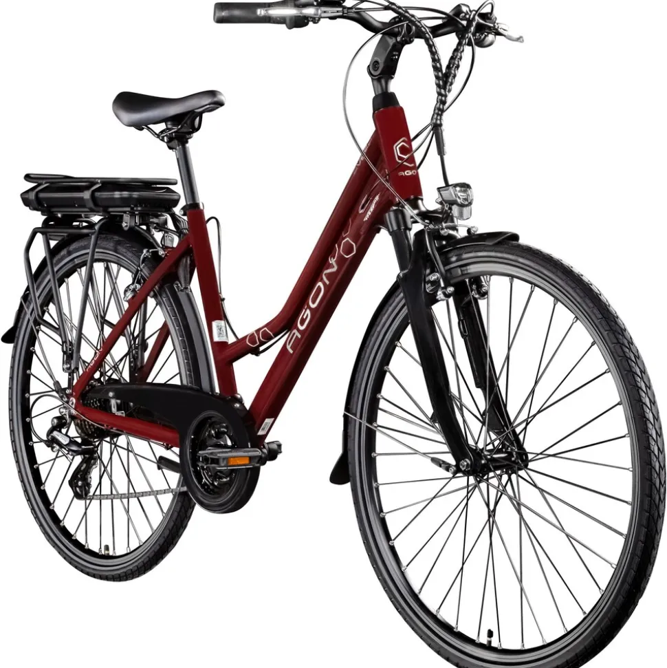Agon Avesa E Bike Trekkingrad Damen Herren ab 155 cm mit Nabenmotor Pedelec Trekking Fahrrad mit 21 Gang und Beleuchtung StVZO Tiefeinsteiger