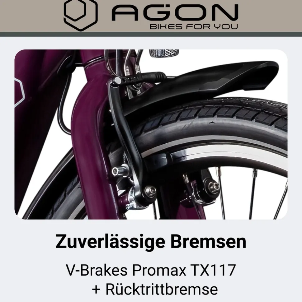 Agon Axis E-Bike 26 Zoll Citybike Damen Herren 140 - 165 cm Pedelec mit Nabenmotor Fahrrad 3 Gang und Beleuchtung StVZO