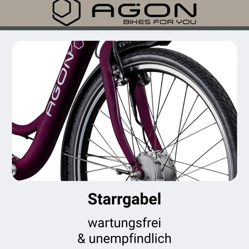Agon Axis E-Bike 26 Zoll Citybike Damen Herren 140 - 165 cm Pedelec mit Nabenmotor Fahrrad 3 Gang und Beleuchtung StVZO