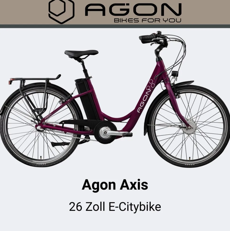 Agon Axis E-Bike 26 Zoll Citybike Damen Herren 140 - 165 cm Pedelec mit Nabenmotor Fahrrad 3 Gang und Beleuchtung StVZO