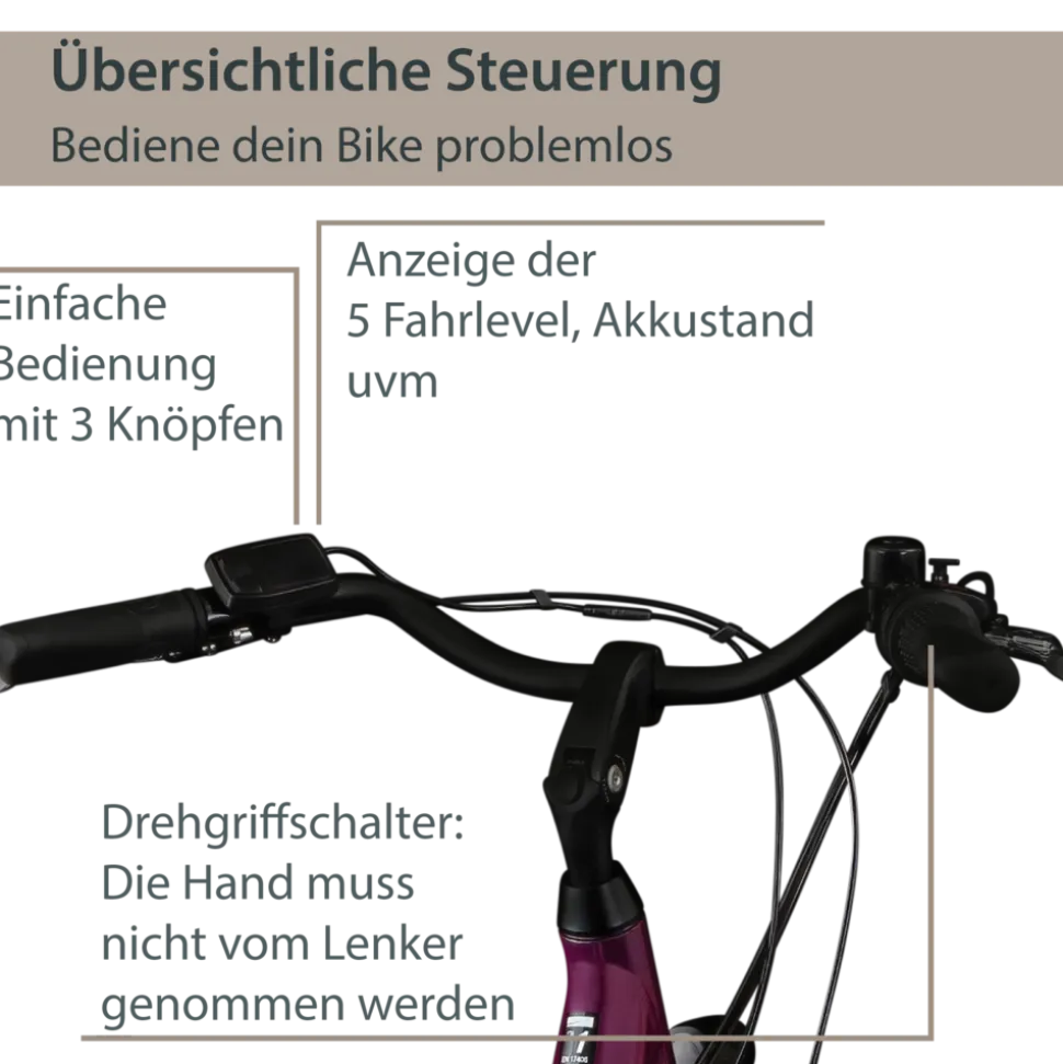 Agon Axis E-Bike 26 Zoll Citybike Damen Herren 140 - 165 cm Pedelec mit Nabenmotor Fahrrad 3 Gang und Beleuchtung StVZO