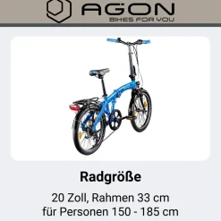 Agon Parklane Klapprad 150 - 185 cm Klappfahrrad mit 6 Gängen Fahrrad Faltrad mit Beleuchtung StVZO und Fahrradständer