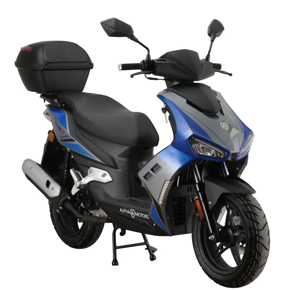 Alpha Motors Motorroller Mustang FI 50 ccm 45 kmh EURO 5 blau-grau inkl. Topcase