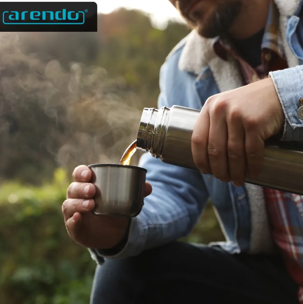 Arendo Isolierflasche 1 L, Edelstahl Thermoflasche, BPA-frei, geschmacksneutral, für unterwegs, hält kalt & warm