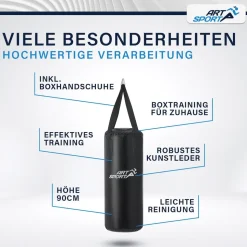 ArtSport Boxsack Set gefüllt – Kinder Boxset 10 kg mit Boxhandschuhen, Bandagen, Deckenhalterung