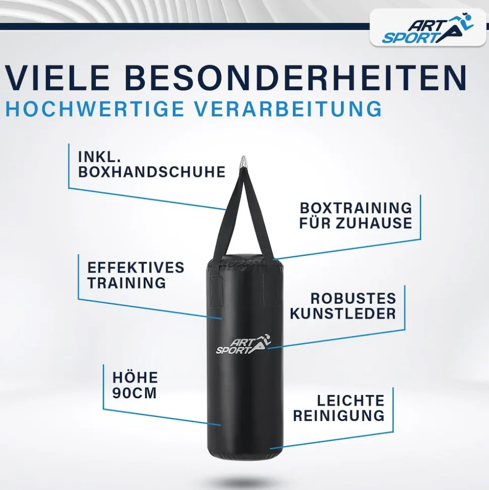 ArtSport Boxsack Set gefüllt – Kinder Boxset 10 kg mit Boxhandschuhen, Bandagen, Deckenhalterung