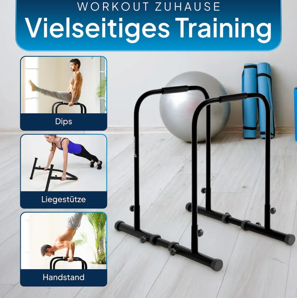 ArtSport Dip Barren - Dip Station bis 500 kg - Liegestützgriffe - verstellbar - Push Up Bar Schwarz