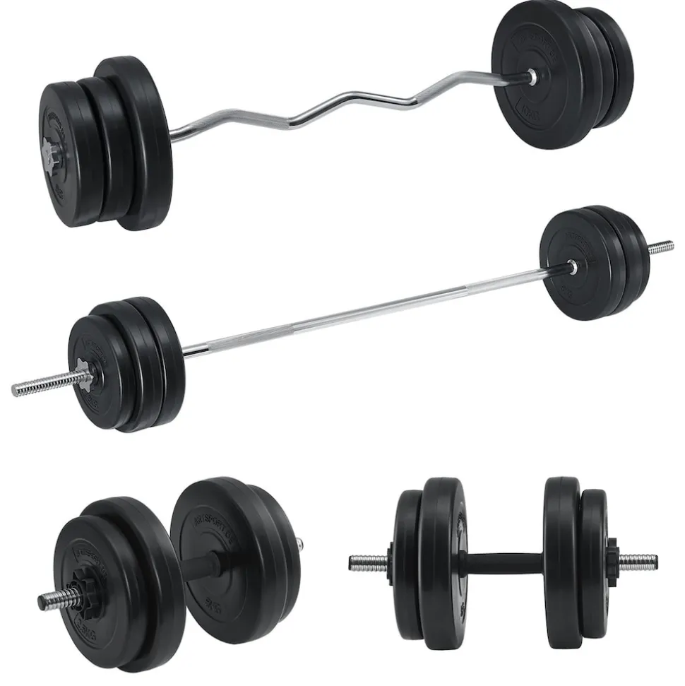 Artsport 3in1 Hantelset mit 2 Kurzhanteln, 1 Langhantel & 1 SZ Curlhantel – 12 Gewichte mit 60kg