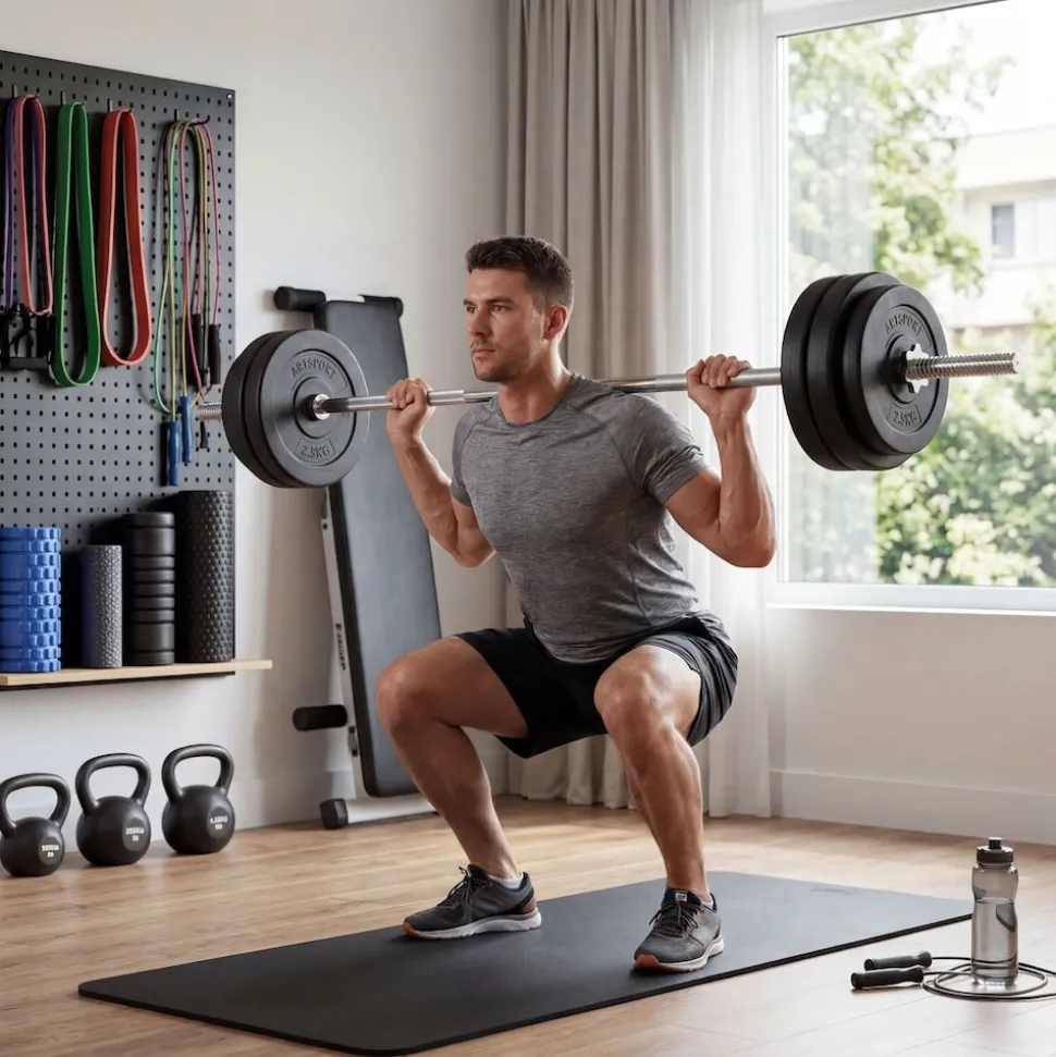Artsport 3in1 Hantelset mit 2 Kurzhanteln, 1 Langhantel & 1 SZ Curlhantel – 12 Gewichte mit 60kg