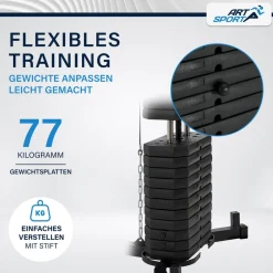 ArtSport Kraftstation ProfiGym 3000 mit 14 Gewichten, 77 kg - Bizeps, Lattzug, Butterfly - Schwarz