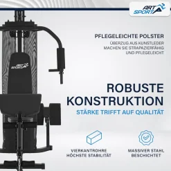 ArtSport Kraftstation ProfiGym 3000 mit 14 Gewichten, 77 kg - Bizeps, Lattzug, Butterfly - Schwarz