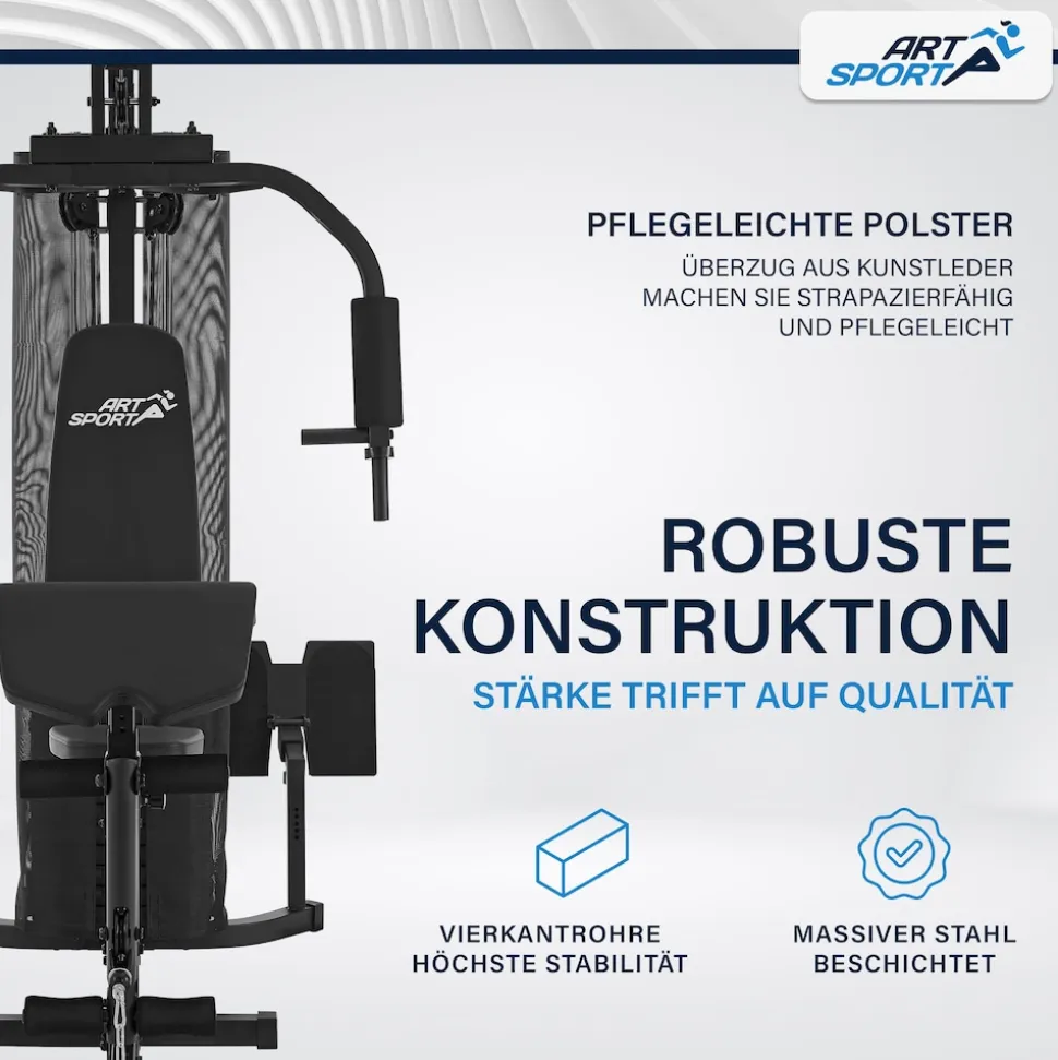 ArtSport Kraftstation ProfiGym 3000 mit 14 Gewichten, 77 kg - Bizeps, Lattzug, Butterfly - Schwarz