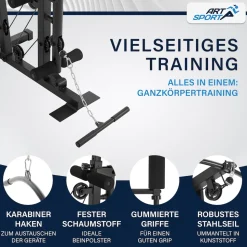 ArtSport Kraftstation ProfiGym 3000 mit 14 Gewichten, 77 kg - Bizeps, Lattzug, Butterfly - Schwarz