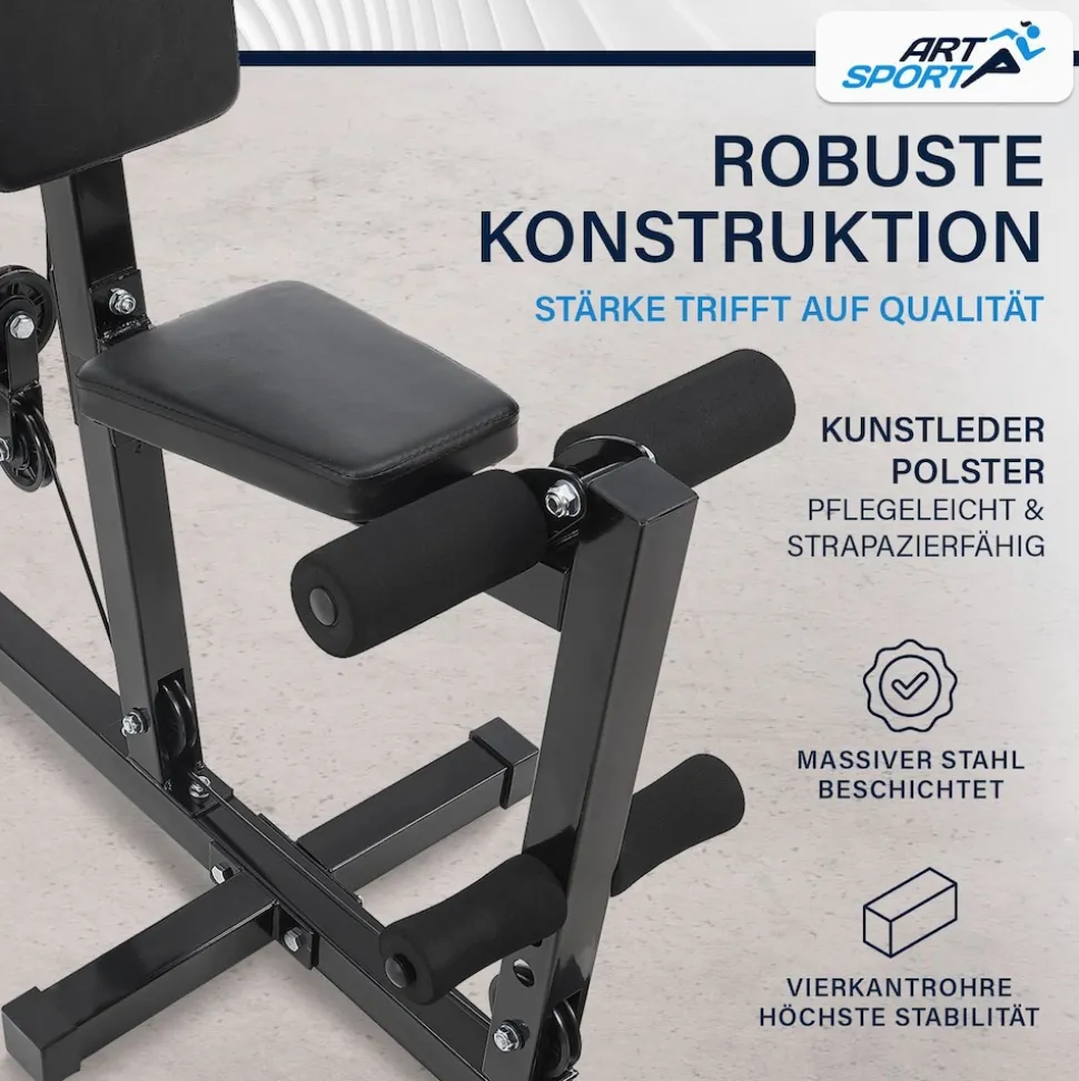 ArtSport Kraftstation ProfiGym 2000 Set mit Latzugstange, Butterflystange & Seilzug – 40kg Gewichte