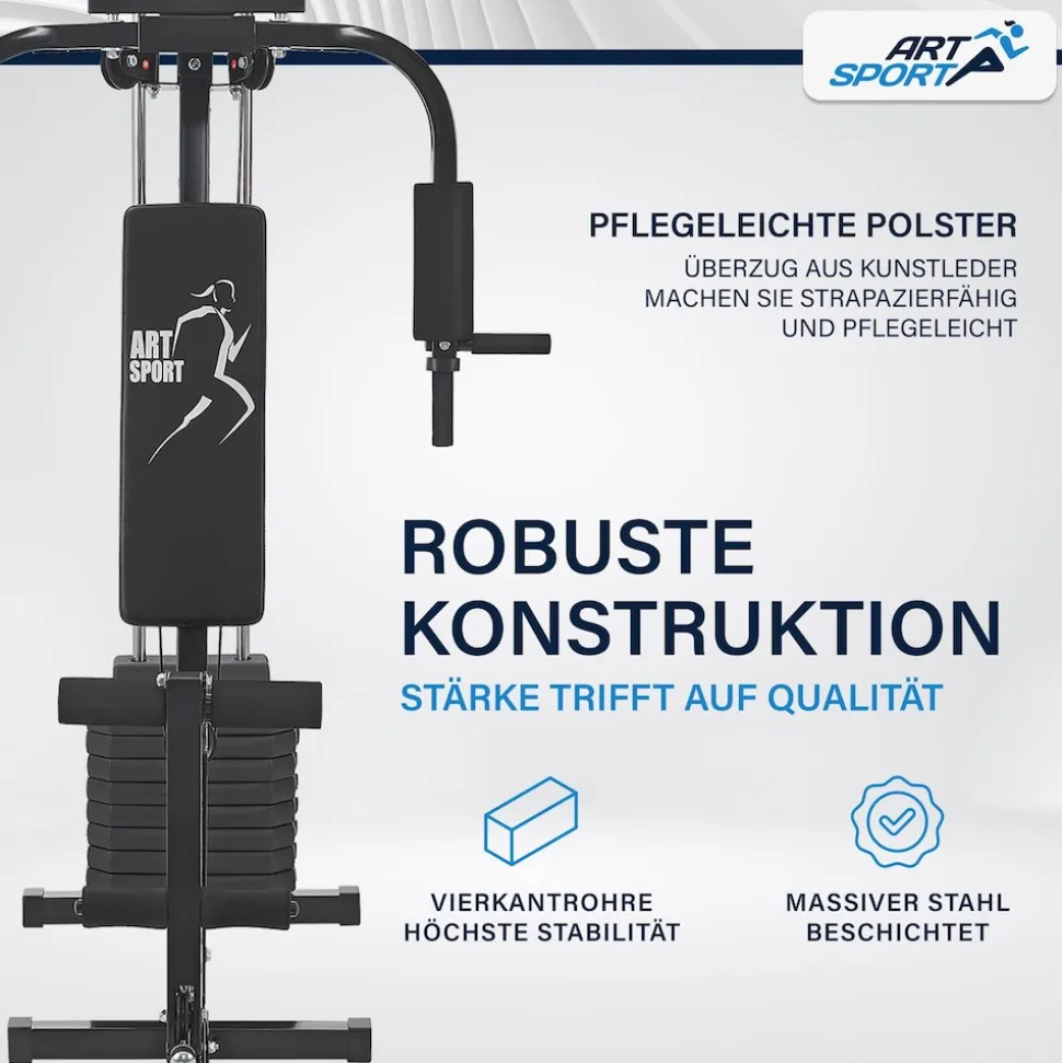 ArtSport Kraftstation ProfiGym 2000 Set mit Latzugstange, Butterflystange & Seilzug – 40kg Gewichte