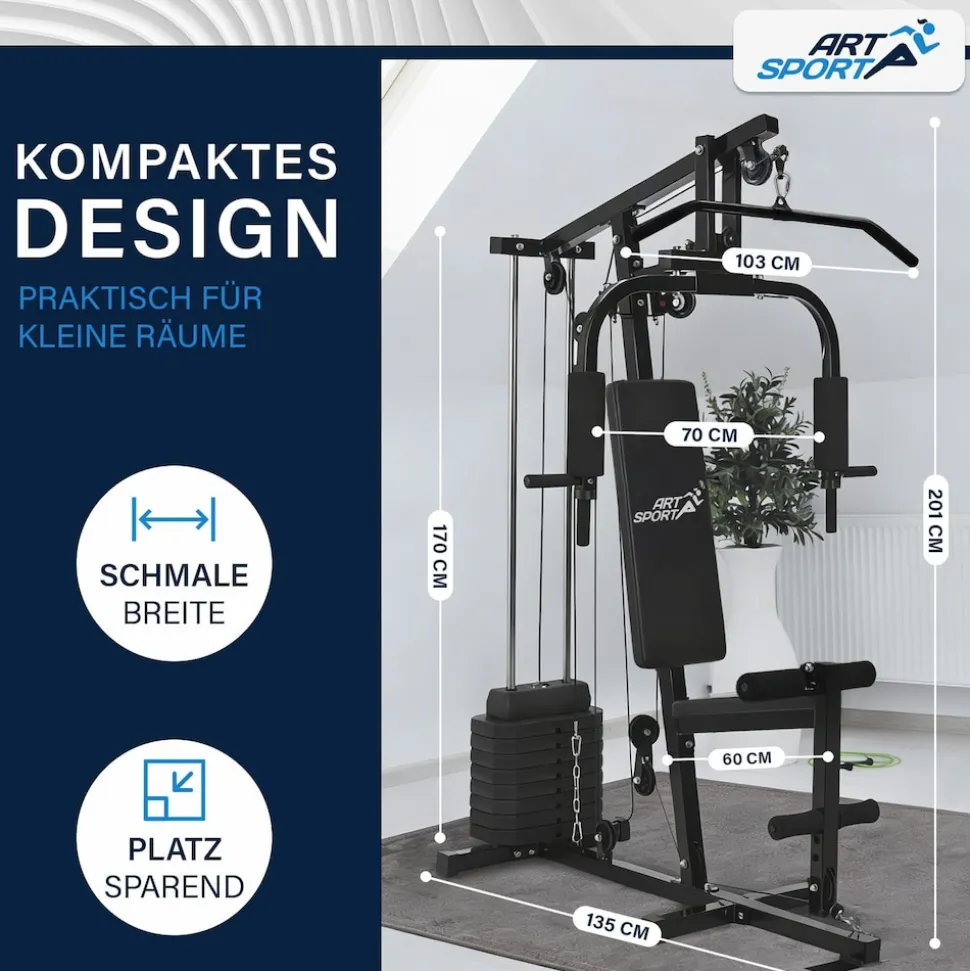 ArtSport Kraftstation ProfiGym 2000 Set mit Latzugstange, Butterflystange & Seilzug – 40kg Gewichte