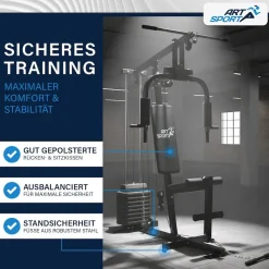 ArtSport Kraftstation ProfiGym 2000 Set mit Latzugstange, Butterflystange & Seilzug – 40kg Gewichte