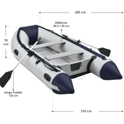 ArtSport Schlauchboot 3,20 m mit 2 Sitzbänke, Aluboden, Paddel, Pumpe, Tasche & Reparaturset