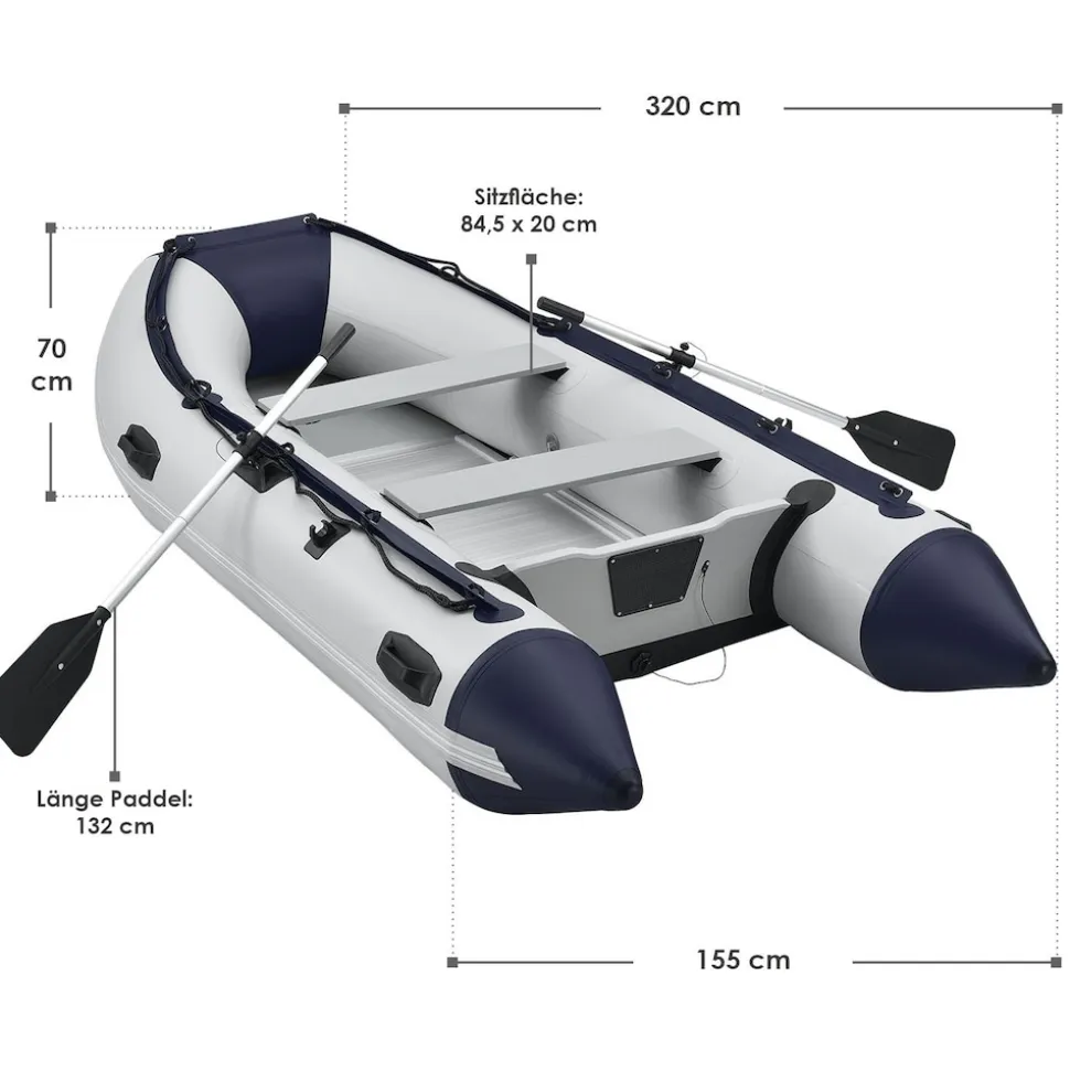 ArtSport Schlauchboot 3,20 m mit 2 Sitzbänke, Aluboden, Paddel, Pumpe, Tasche & Reparaturset