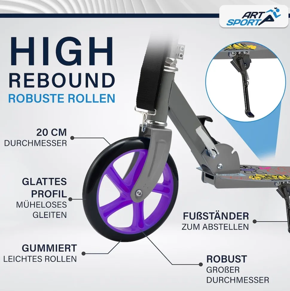 ArtSport Scooter Cityroller Graffity Big Wheel 205mm Räder klappbar höhenverstellbar - ab 3 Jahre